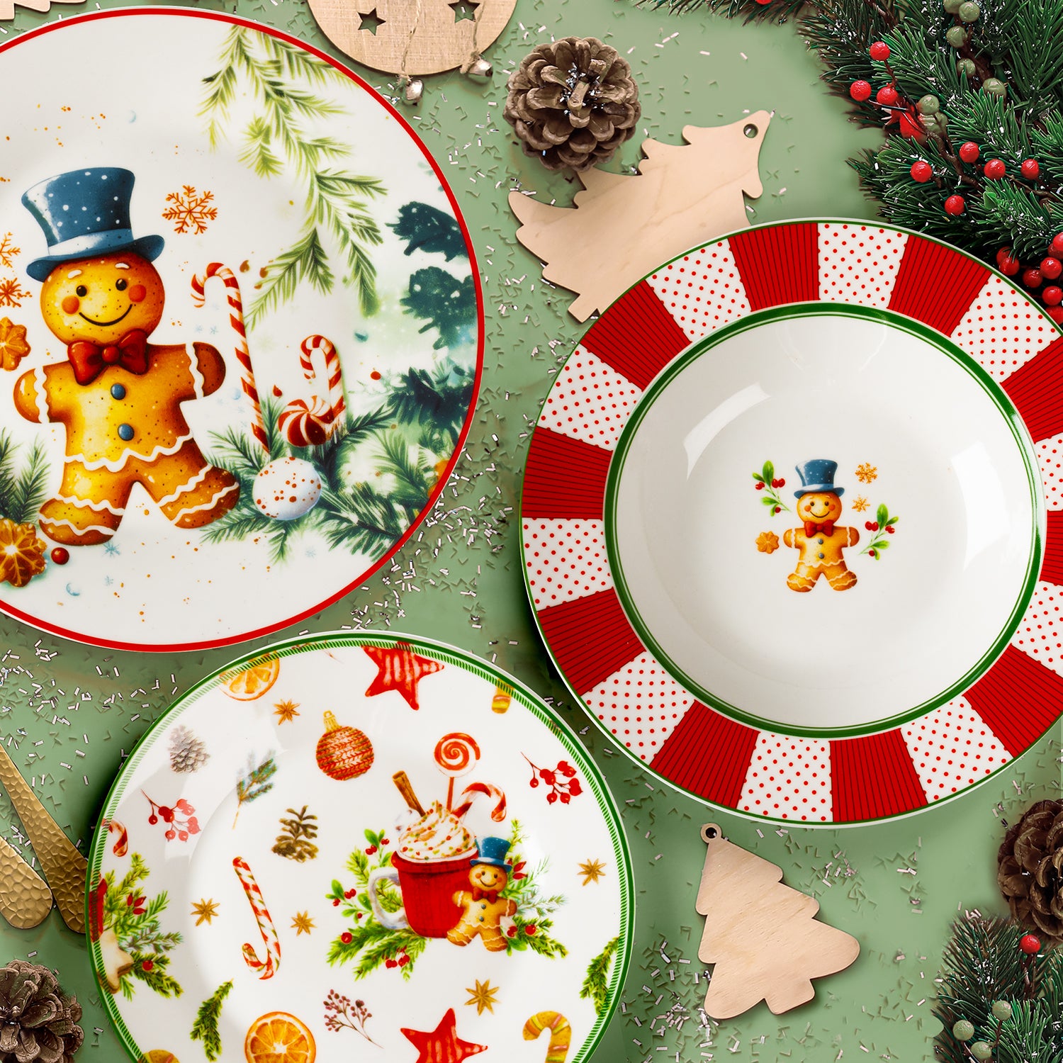 VESTIAMO CASA GRAN NATALE - Servizio di piatti Sweet Ginger Christmas in porcellana 18 pezzi